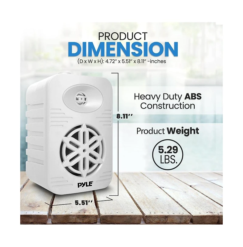 Pyle PDWR45WT 4” 2-Way Waterproof Indoor/Outdoor Speaker System - 300W, White, Pair