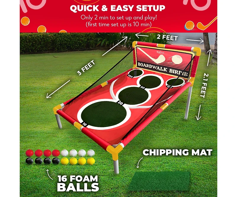 Boardwalk Birdie | Arcade Style Golf Game With Easy Setup & 10+ Games | Cornhole Golf Chipping Game | Indoor & Outdoor