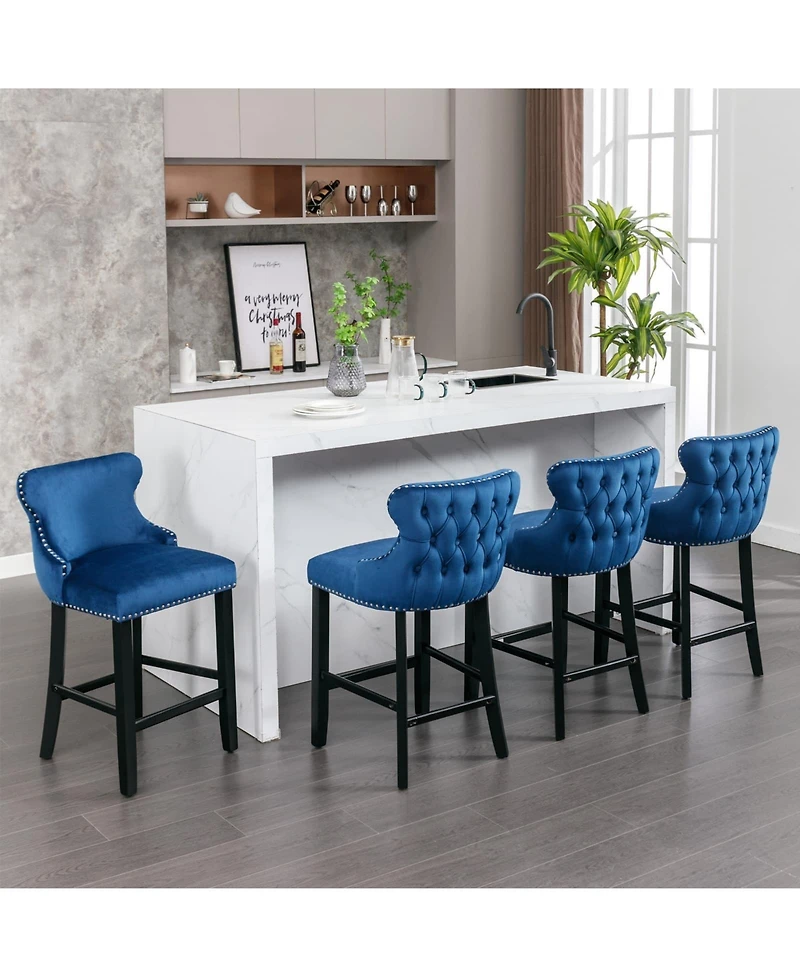 Set of 2 Velvet Counter Height Stools, 26.7" Upholstered Wingback Chairs with Button Tufted Backrest for Kitchen Island-The Pop Home