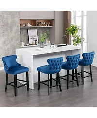 Set of 2 Velvet Counter Height Stools, 26.7" Upholstered Wingback Chairs with Button Tufted Backrest for Kitchen Island-The Pop Home