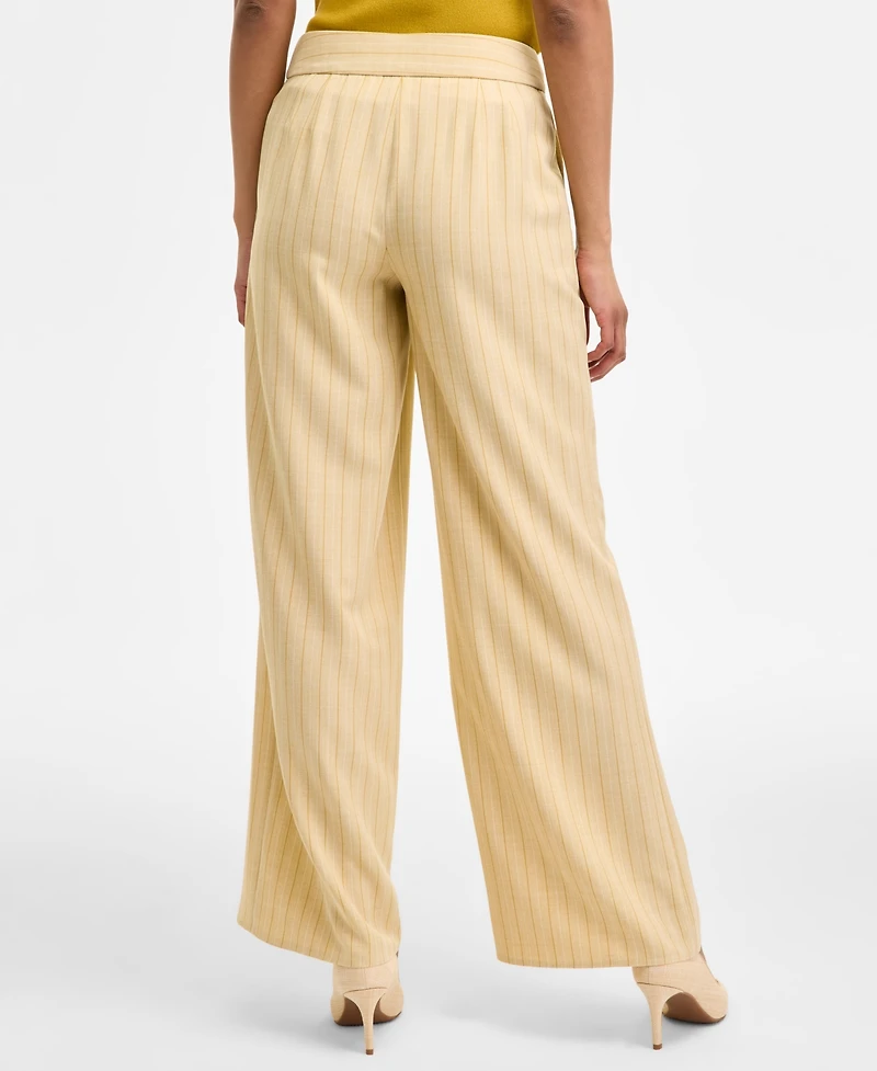 Tahari Asl Pinstriped Mid Rise Wide-Leg Pants