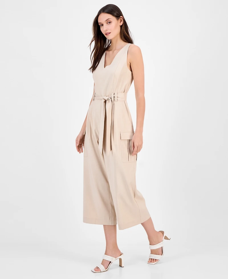 Tahari Asl Women's Cropped Tie-Waist Cargo Jumpsuit