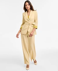 Tahari Asl Women's Pinstriped Notched Collar Belted Blazer