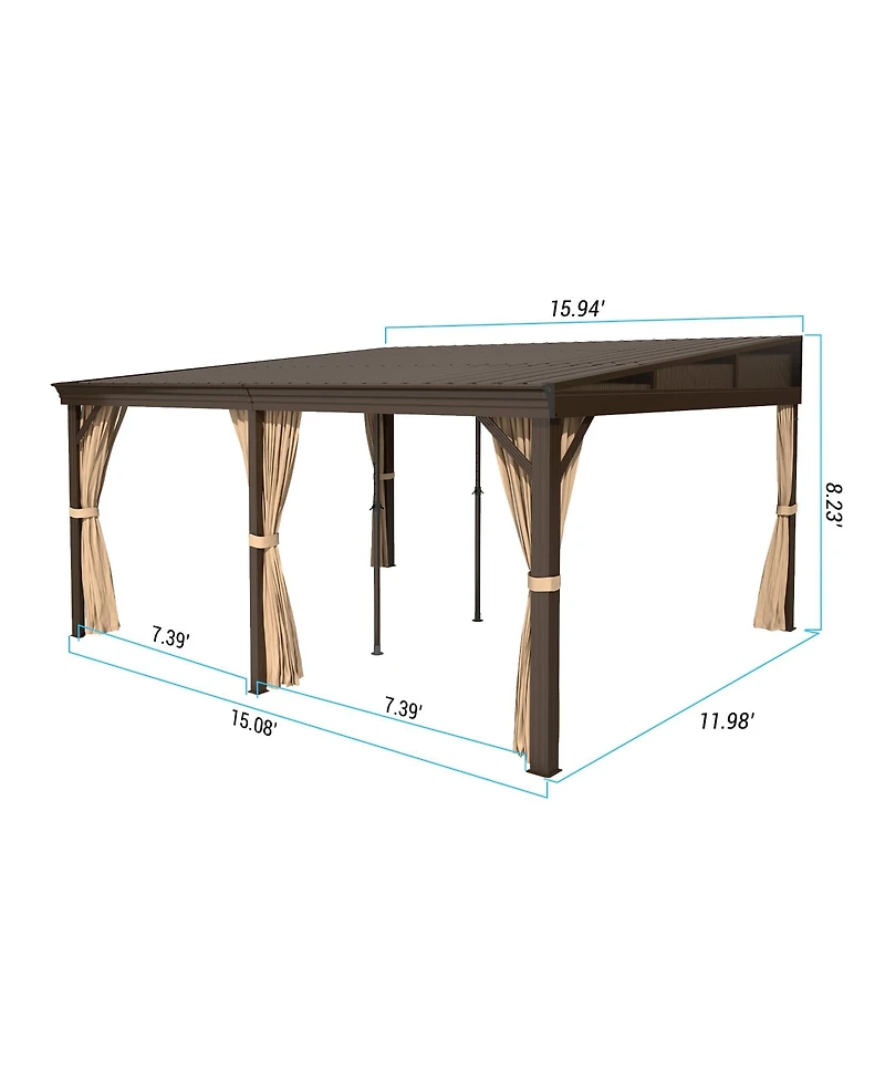 Mondawe 12x16FT Lean to Gazebo, Hardtop Wall Mounted Gazebo with Sloping Galvanized Steel Roof