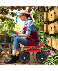 Garden Rolling Workseat with 360° Swivel Seat and Adjustable Height