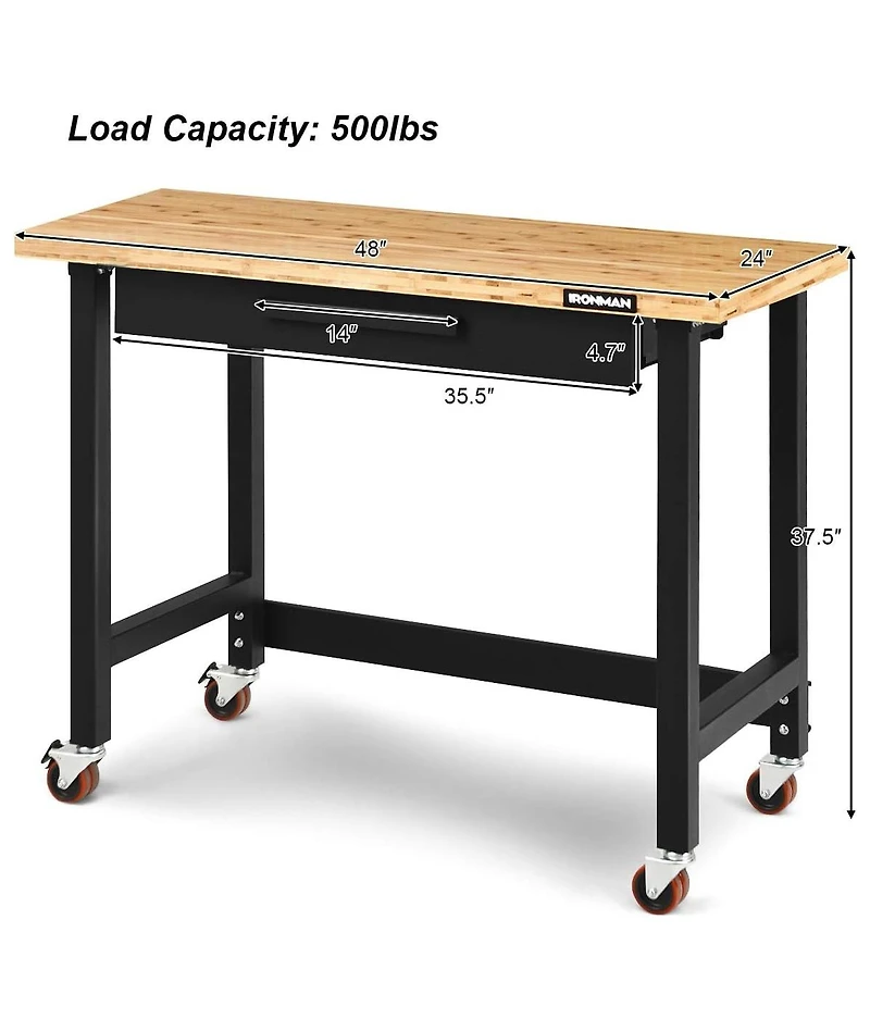 Mobile Workbench with Lockable Casters for Home Work Use