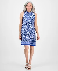 Robbie Bee Petite Tie-Back Mock Neck Printed Shift Dress