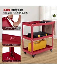 3-Tier Rolling Tool Cart with Spacious Shelves, 4 Universal Wheels and 2 Brakes