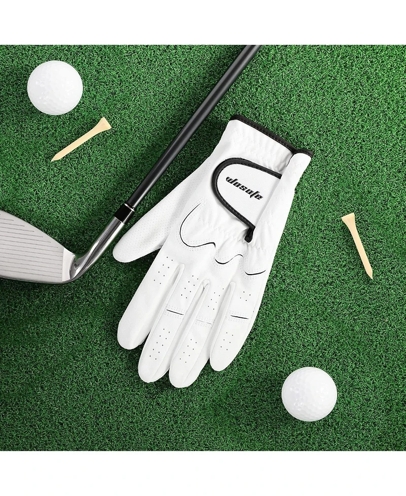 Wosofe Men s Golf Glove Left Hand non-slip breathable Lycra Nanocloth Soft Comfortable No Sweat All Weather liner and Green Fork