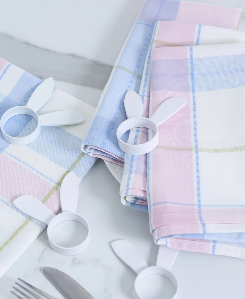 Design Imports Oh Hoppy Day Plaid Cotton Napkin and Napkin Ring, Set of 8