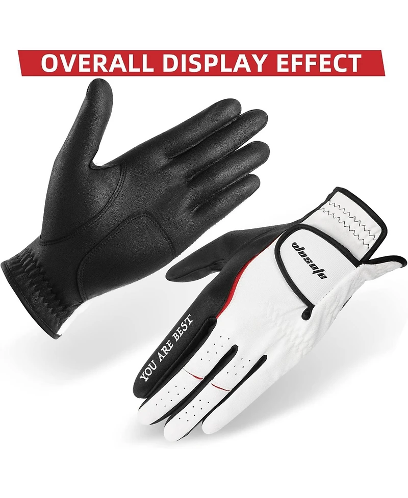 Wosofe Men s Golf Glove Left Hand Premium Leather Excellent Grip Super Soft Breathable Durable Fit All Weather with Golf Tee and Divot Repair Tool,Med