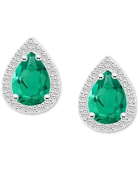 Lab-Created Emerald (1-1/3 ct. t.w.) & White Sapphire Pear Halo Stud Earrings 10k Gold