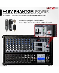 5 Core Audio Mixer 4800W Powered 12 Channel 240V Mixer System Usb MP3 Bluetooth Sd readers Digital Lcd Display