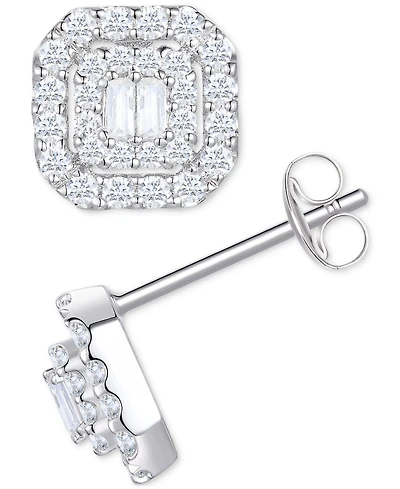 Diamond Round & Baguette Cluster Stud Earrings (1/2 ct. t.w.) 14k White or Yellow Gold