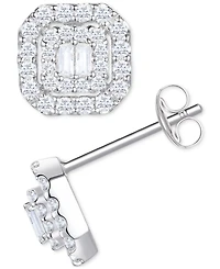 Diamond Round & Baguette Cluster Stud Earrings (1/2 ct. t.w.) 14k White or Yellow Gold