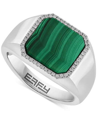 Effy Men's Malachite & Diamond (1/6 ct. t.w.) Halo Ring in Sterling Silver