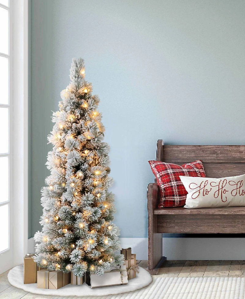 Puleo 4.5FT Pre-Lit Flocked Patagonia Pine Pencil Artificial Christmas Tree