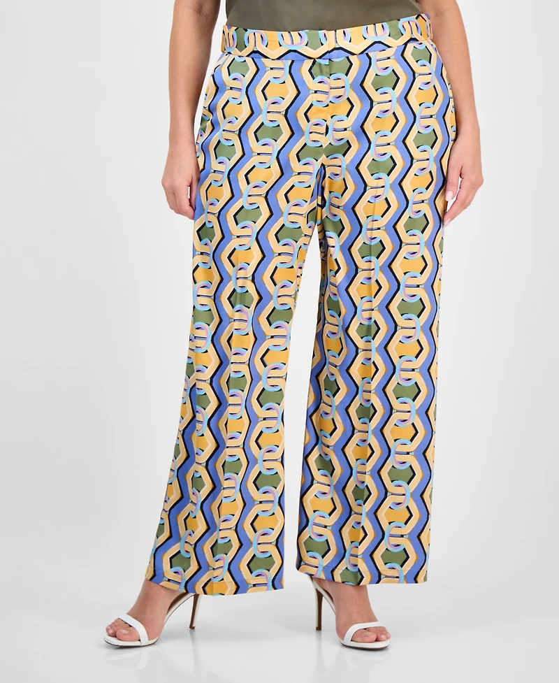 Tahari Asl Plus Printed Mid Rise Wide-Leg Pants