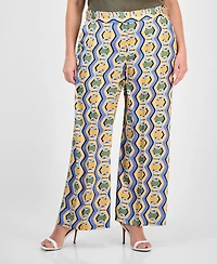 Tahari Asl Plus Printed Mid Rise Wide-Leg Pants