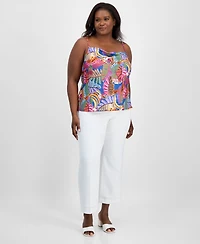 Tahari Asl Plus Printed Satin Draped-Neck Camisole Top