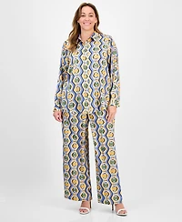 Tahari Asl Plus Printed Button-Front Blouse