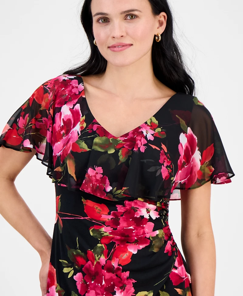 Connected Petite Printed Cape-Overlay Sheath Dress