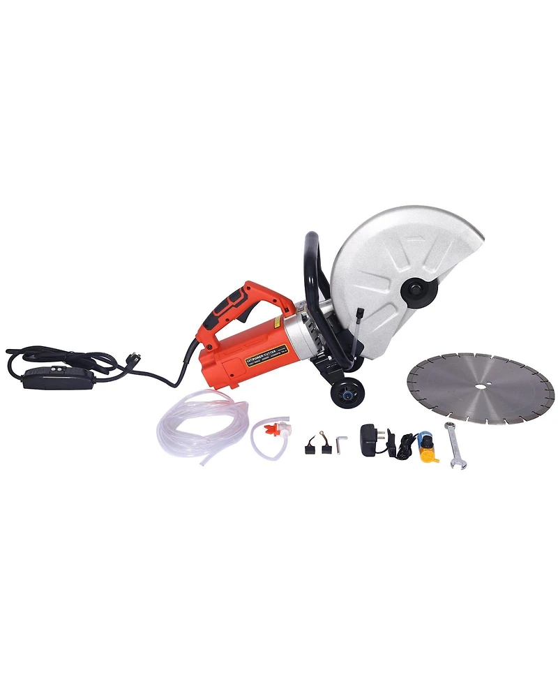 Electric 14" Cut Off Saw Wet/Dry Concrete Saw Cutter Guide Roller with Water Line Attachment 3000w with blade