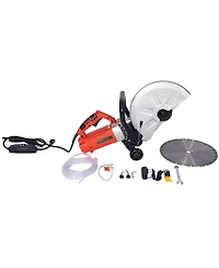 Electric 14" Cut Off Saw Wet/Dry Concrete Saw Cutter Guide Roller with Water Line Attachment 3000w with blade