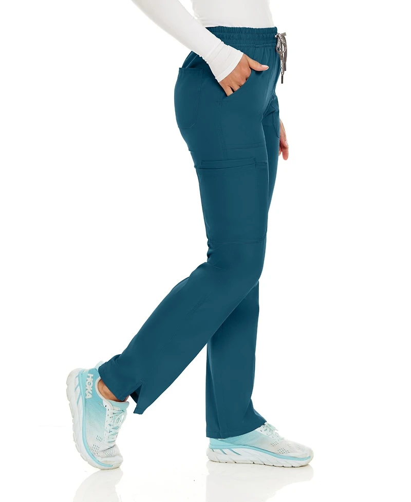 Medichic Petite Terri Stretch Straight Leg Six Pocket Cargo Scrub Pants, Ceil, X Large