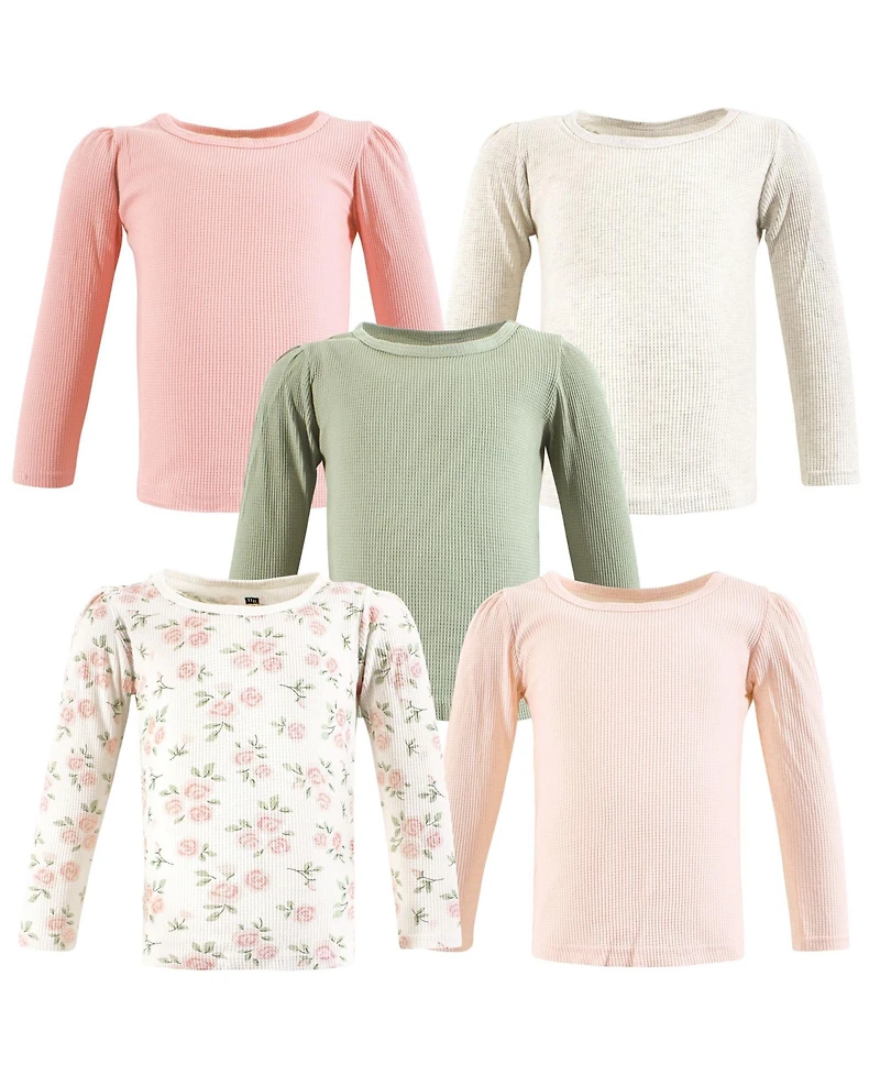 Hudson Baby Girls Thermal Long Sleeve Tees 5pk, Soft Pink Sage Rose, 18-24 Months