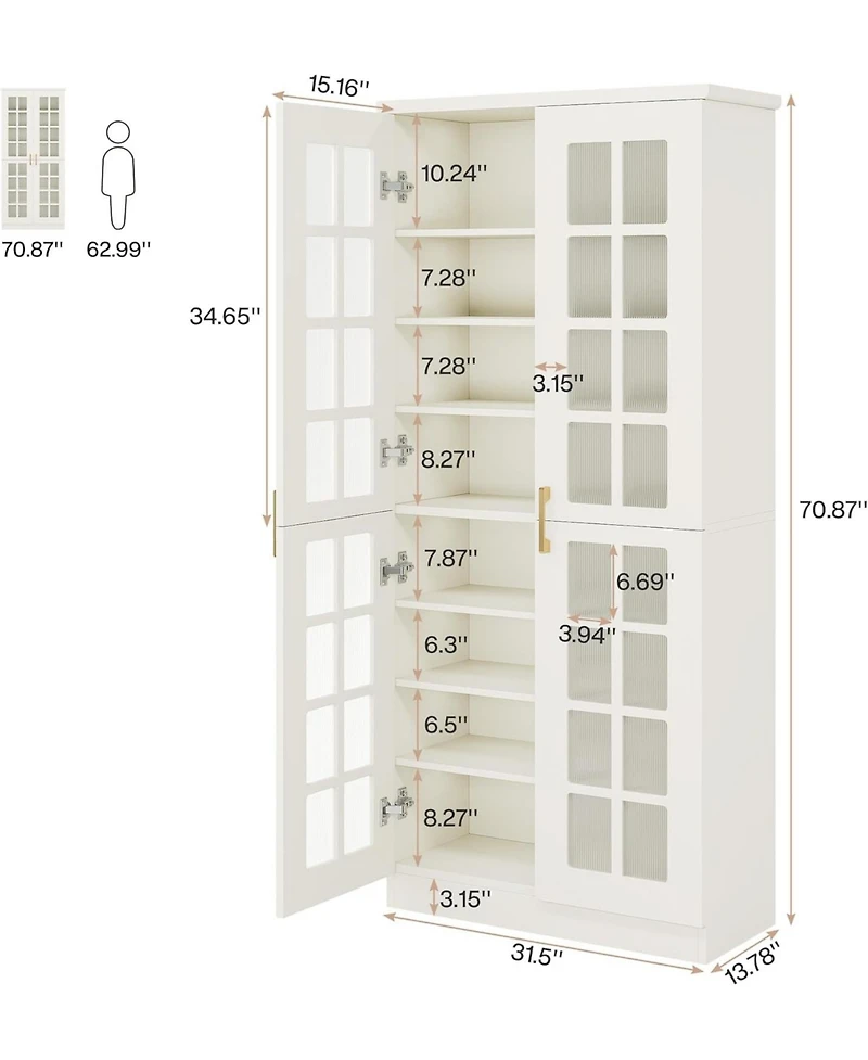 Tribesigns 71" Tall Storage Cabinet with Doors, Kitchen Pantry Cabinet with Adjustable Shelves, Kitchen Cupboard Food Pantry Floor Storage Cabinet for