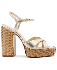 Schutz Women's Keefa High Straw Round Toe Sandals