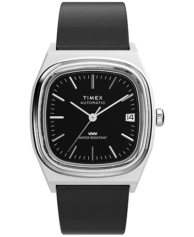 Timex Men's Mechanical Automatic Black Leather Watch, 34mm