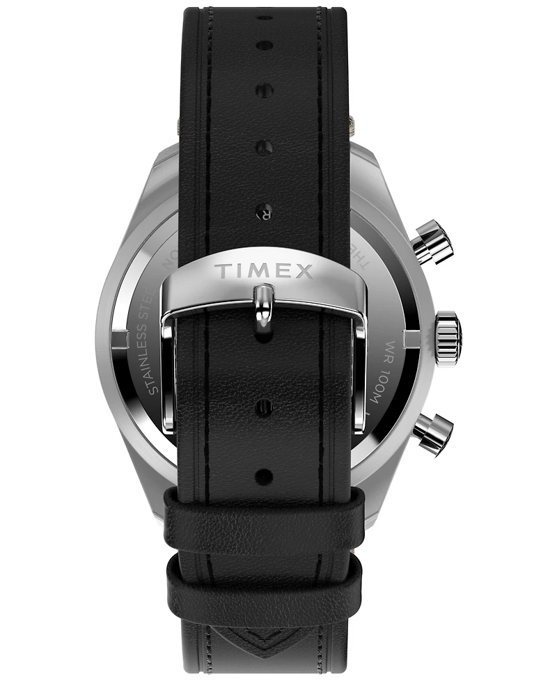 Timex Men's Quartz Analog Black Leather Watch, 41mm