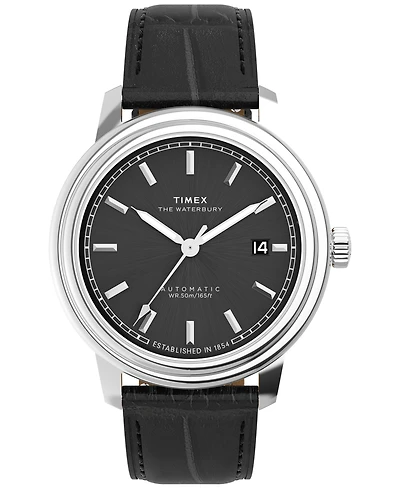 Timex Men's Mechanical Automatic Black Leather Watch, 41mm