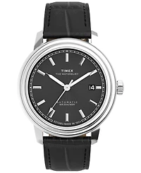 Timex Men's Mechanical Automatic Black Leather Watch, 41mm