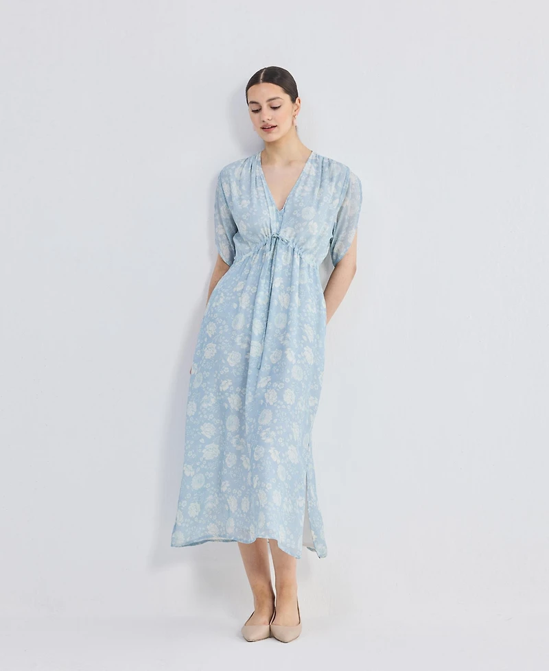 Reistor Women's Maxi Gathered Dress Blue Florals