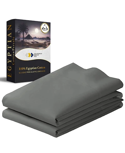 Luxury 100% Egyptian Cotton Pillowcases King Set of 2 - Classic Percale, Soft & Breathable, Fits Pillows
