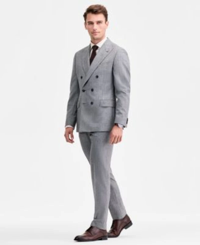Mens Modern Fit Black White Wool Blend Double Breasted Suit Separates