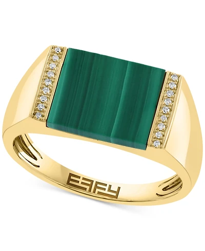 Effy Men's Malachite & Diamond (1-1/20 ct. t.w.) Square Ring in 14K Gold