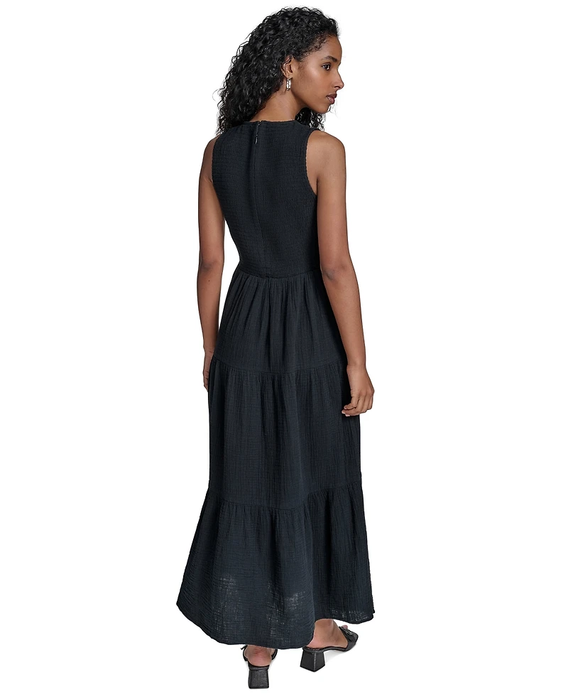 Calvin Klein Women's Cotton Smocked Tiered Maxi Dress