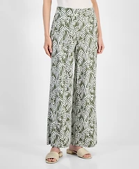 Kasper Women's Leaf-Print Pull-On Wide Ankle Pants