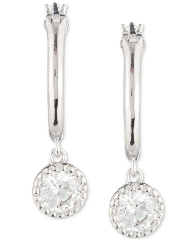Lauren Ralph Lauren Sterling Silver Cubic Zirconia Charm Huggie Hoop Earrings