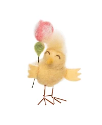 4.33" Easter Spring Chick & Pink Tulip Flower Floral Decorative Tabletop Figurine