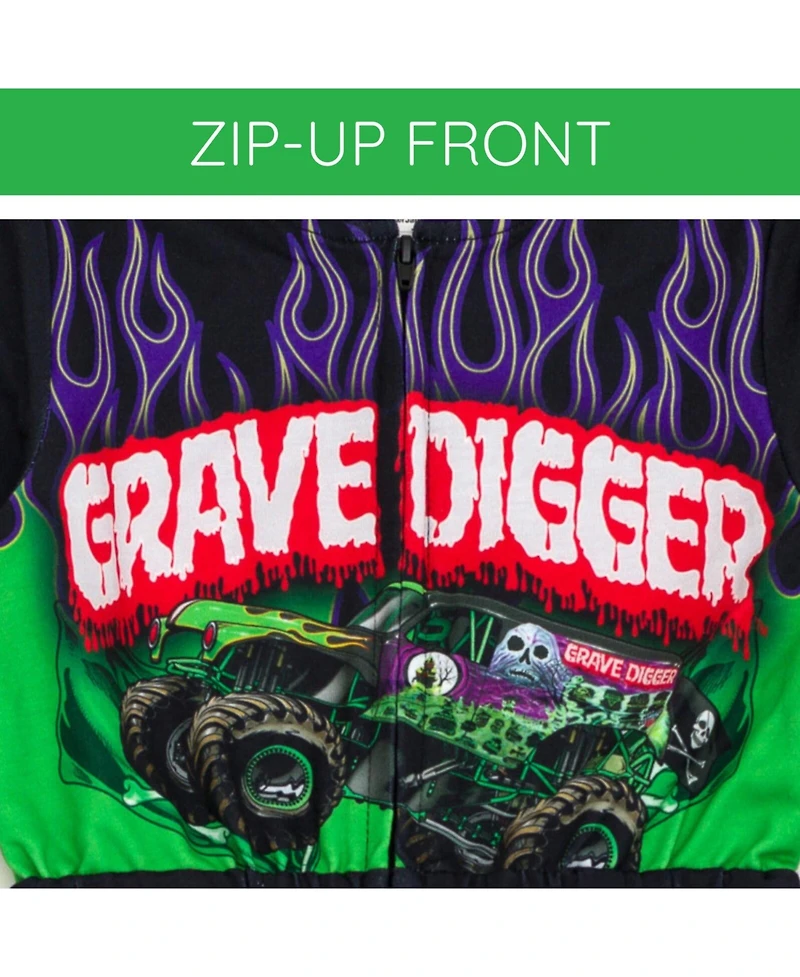 Monster Jam Toddler Boys Grave Digger French Terry Racing Zip Up Coverall to
