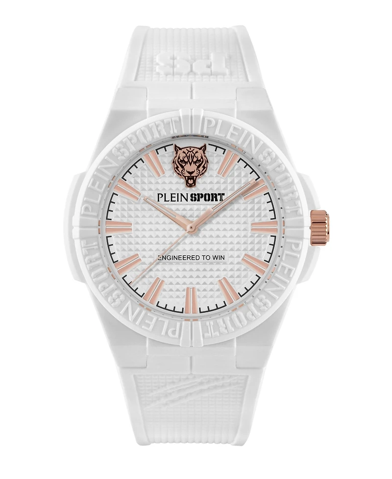 Plein Sport Men's Laserstrike Three Hand Quartz White Silicone Strap Watch, 42mm