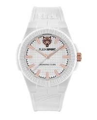 Plein Sport Men's Laserstrike Three Hand Quartz White Silicone Strap Watch, 42mm
