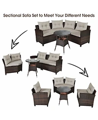 Gymax 4PCS Rattan Outdoor Patio Furniture Set Sectional Sofa Table w/ Cushions