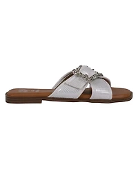 Gc Shoes Women's Ivy Embellished Buckle Slide Flat Sandals
