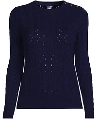 Lands' End Women's Cotton Viscose Button Shoulder Modern Crew Sweater